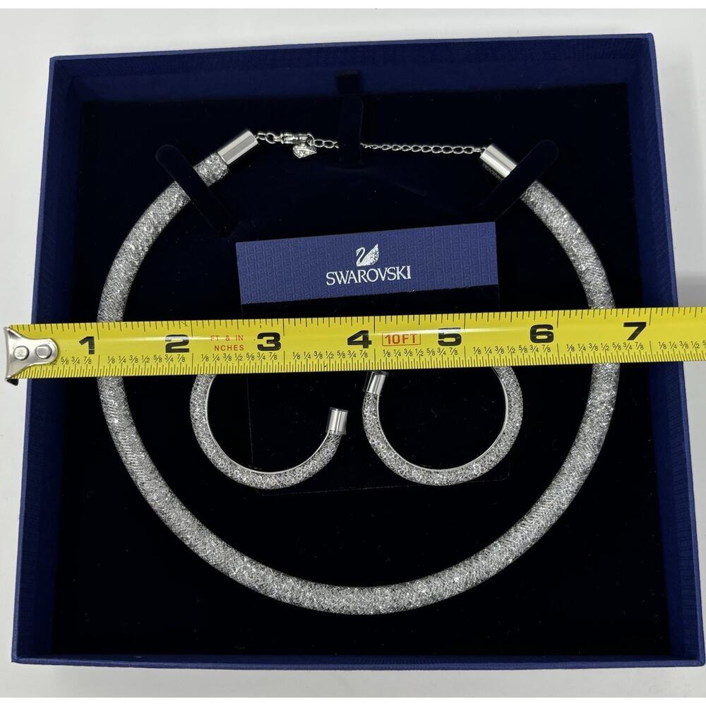 Swarovski Stardust Deluxe Clear Crystal Fishnet Tube Necklace With Earrings - Picture 5 of 6